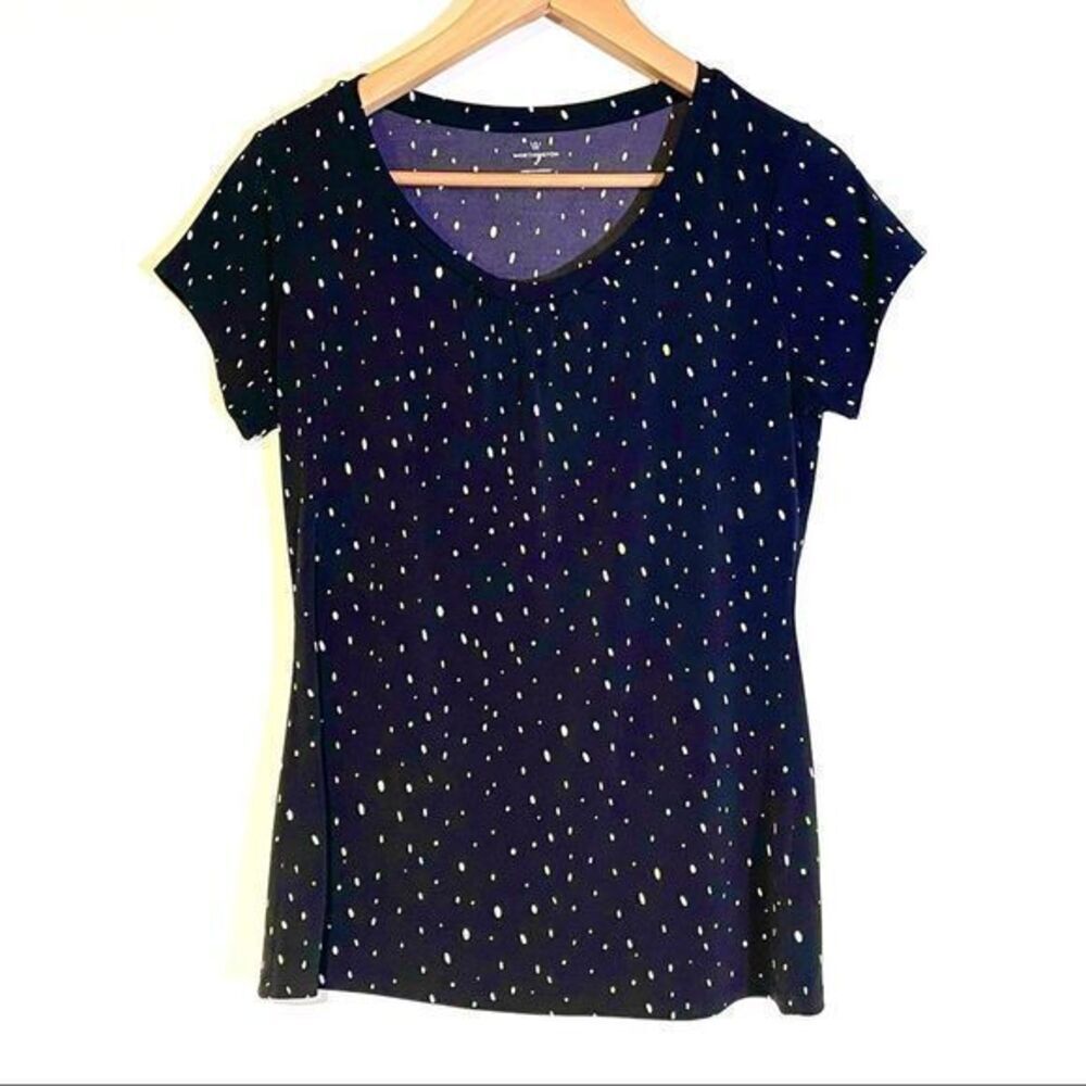 Worthington Black Matte Jersey Top M Womens Career Blouse White Color Flecks